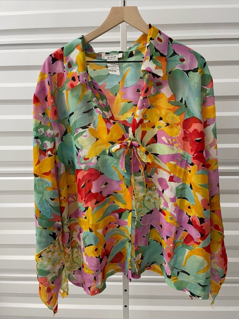 Tropical Floral Print Tie-front Open Blouse Size 3X